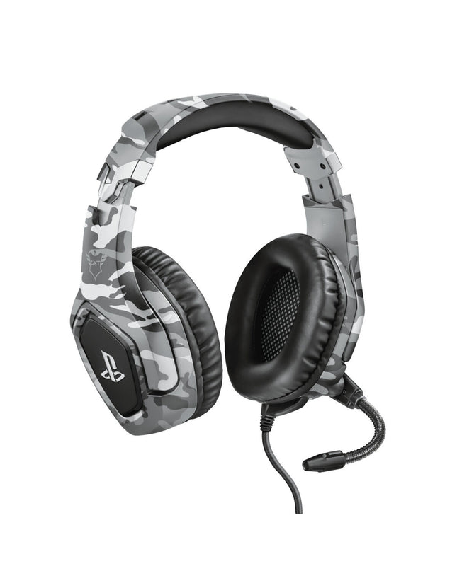 Trust GXT488 wireless gray headset for gaming, with over-ear design and built-in microphone, ideal for plug and play consoles.