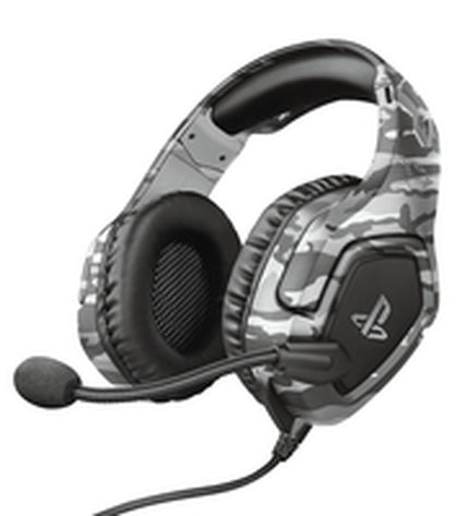 Gray Trust GXT488 wireless headset with over-ear design, suitable for gaming and electronic use, featuring a sleek, modern look.