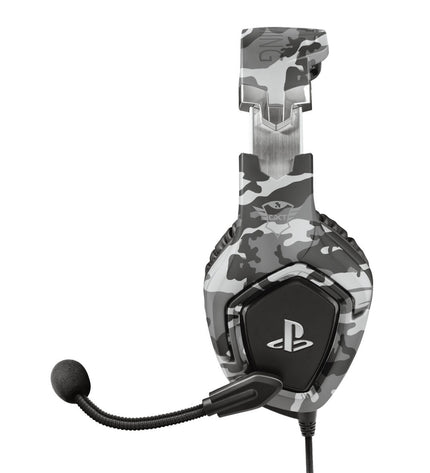 Trust GXT488 wireless gray headphones with over-ear design, featuring a sleek look and adjustable headband for gaming and audio.
