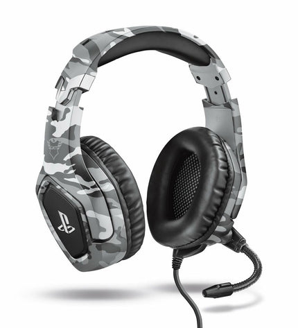 Trust 23531 GXT488 wireless gray headphone for gaming, showing over-ear design and built-in microphone for electronic gaming consoles.