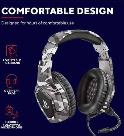 Wireless Trust GXT488 gray headphones with over-ear design, suitable for gaming and electronic devices.