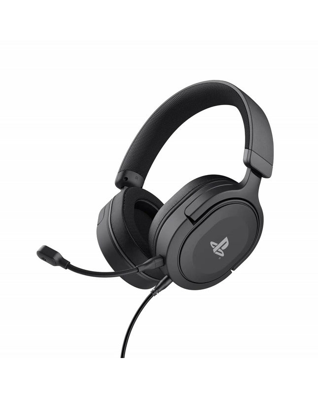 Trust 24715 headset with microphone, plug-and-play electronic gaming headset suitable for consoles, shown with inline microphone and ear cups.