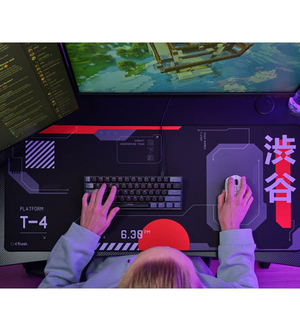Trust gaming mat in black for plug & play game consoles, featuring a smooth surface and non-slip backing for optimal gameplay.