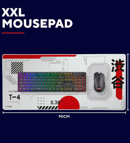 Trust 25717 gaming mat for plug & play consoles, featuring a sleek electronic design with colorful gaming graphics.