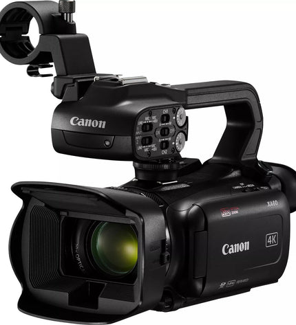 Canon Videocamera 5733C007 for photography and videography, showing its lens and camera body in a detailed shot.