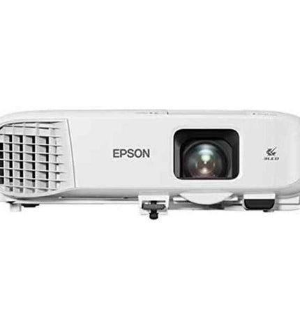Epson EB-E20 projector displaying bright XGA image with 3400 lumens, suitable for home theater and electronic entertainment.