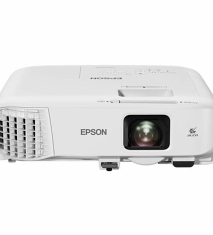Epson EB-X49 LCD projector displaying a bright image with 3600 lumens, XGA resolution, in a home theater setup