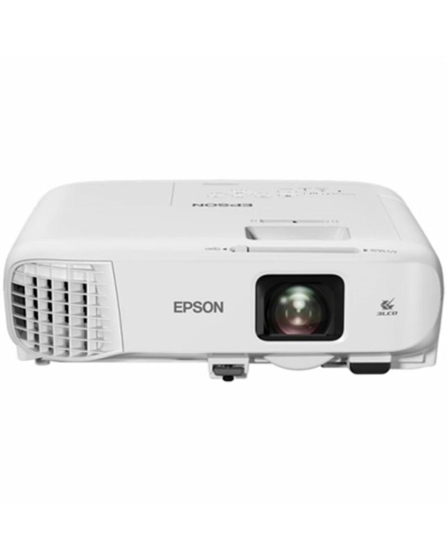 Epson EB-X49 LCD projector displaying a bright image with 3600 lumens, XGA resolution, in a home theater setup