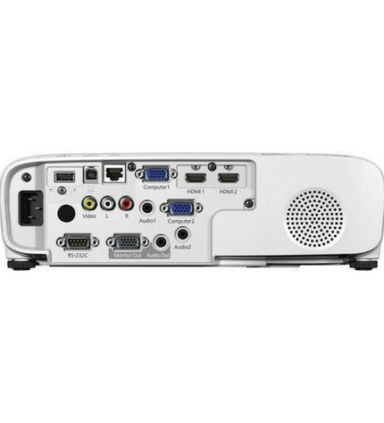 Epson EB-W49 WXGA projector displaying a bright, clear image with 3800 lumens in a home theater setup.