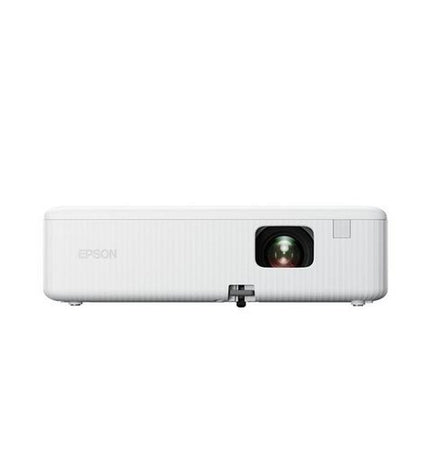 Epson CO-FH01 projector displaying a vibrant home theater image with 3000 lumens brightness, electronic TV and video device.