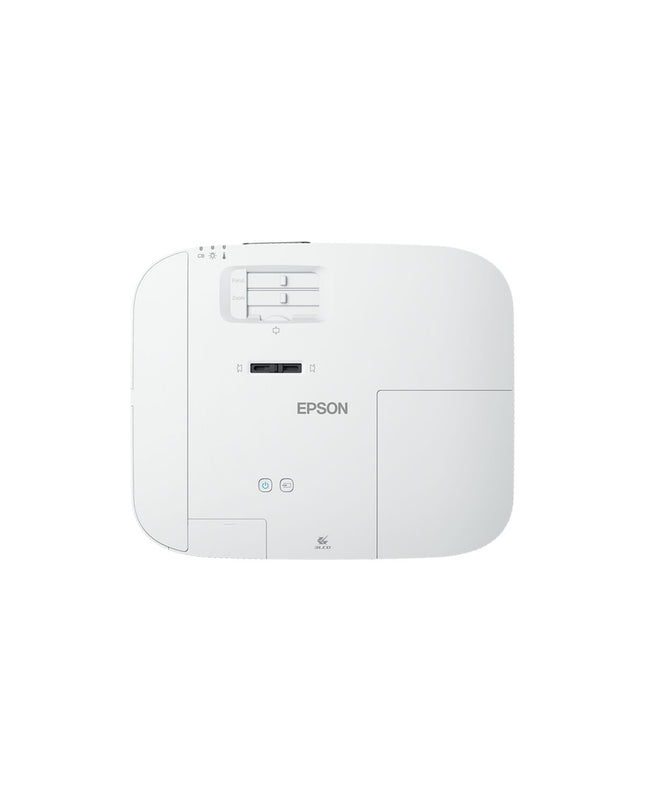 Epson V11HA73040 projector displaying a home theater scene on a wall in a modern living room setup