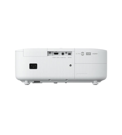 Epson V11HA73040 projector for home theater and electronics, showing image projection on a wall in a living room setting.