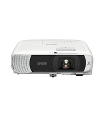 Epson V11HB59040 Full HD projector with 4100 lumens, displaying a vibrant home theater image on a screen.
