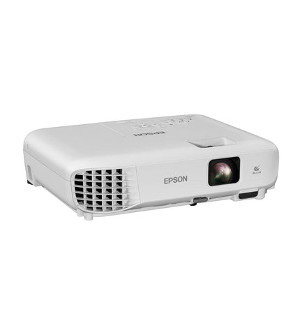 Epson EB-W53 projector displaying bright images with 3200 ANSI lumens and 1280x800 resolution in a home theater setup.