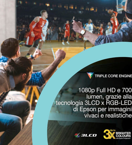 Epson projector V11HB72040 displaying a 1920x1080 high-definition image for home theater and electronics use