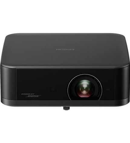 Epson V11HB73140 projector displaying colorful video image on screen in a home theater setting