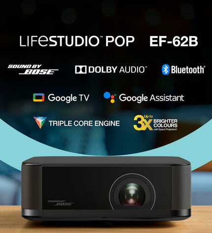 Epson V11HB73140 projector for home theater and electronics, showing front view with lens and control buttons.