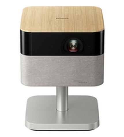 Epson projector V11HB76640 displaying a vibrant home theater image on a wall in a modern living room setting