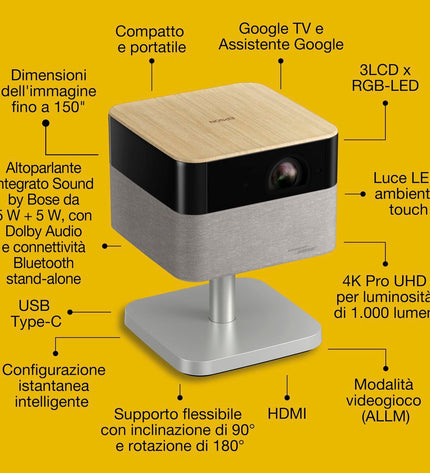 Epson projector V11HB76640 for home cinema and electronics, showing image projection on a wall with colorful visuals.