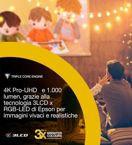 Epson projector V11HB76640 for home theater and electronics, showing front view with lens and control buttons.