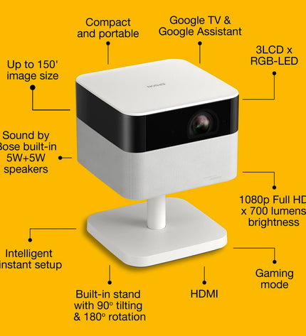 Epson V11HB79040 projector for home cinema and electronics, showing the device with lens and control buttons on top.