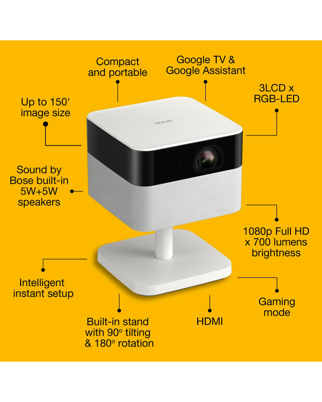 Epson V11HB79040 projector for home cinema and electronics, showing the device with lens and control buttons on top.