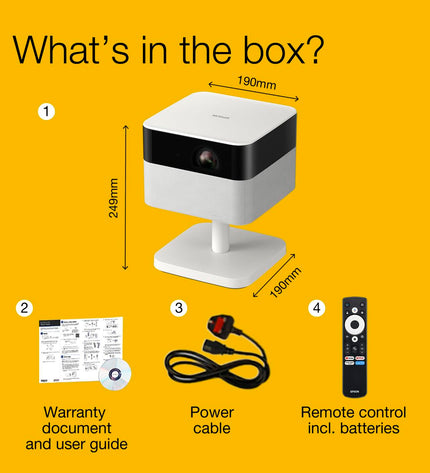 Epson V11HB79040 projector for home theater and electronics, showing front view with lens and control buttons.