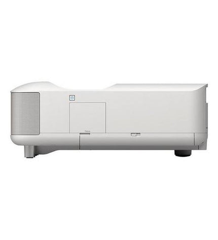 Epson V11HB82040 projector for home cinema, displaying a vibrant video image on a screen with a sleek modern design.
