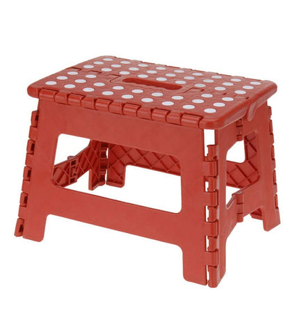 Foldable EDM bathroom stool, 27x28x21 cm, supports 80 kg, lightweight plastic seat for home and kitchen use.