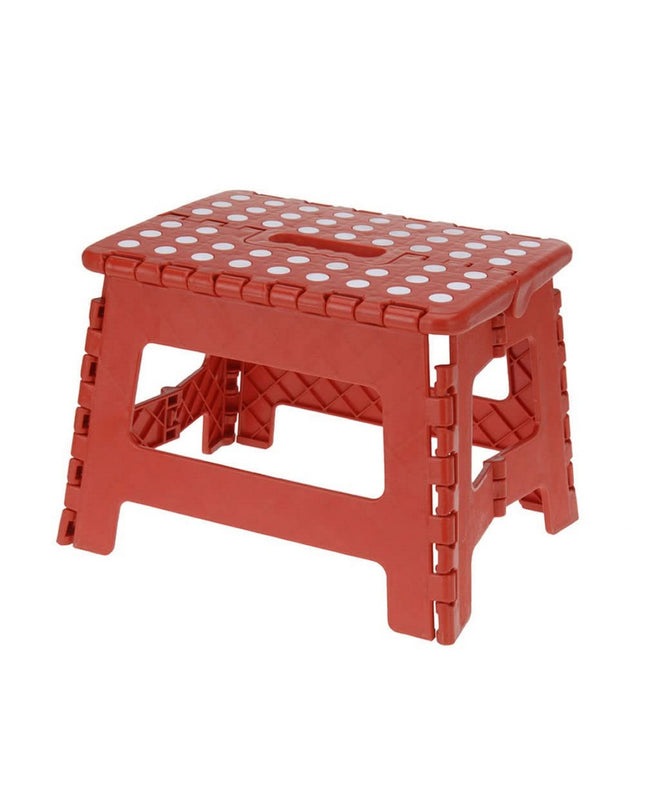 Foldable EDM bathroom stool, 27x28x21 cm, supports 80 kg, lightweight plastic seat for home and kitchen use.