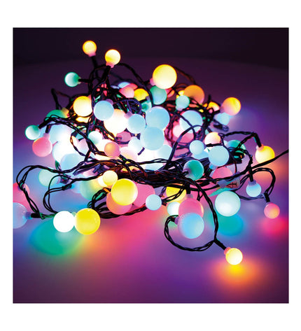 Lumineo Cherry multicolour LED-lichtkrans, 14 m outdoor garden decoration with colorful string lights.