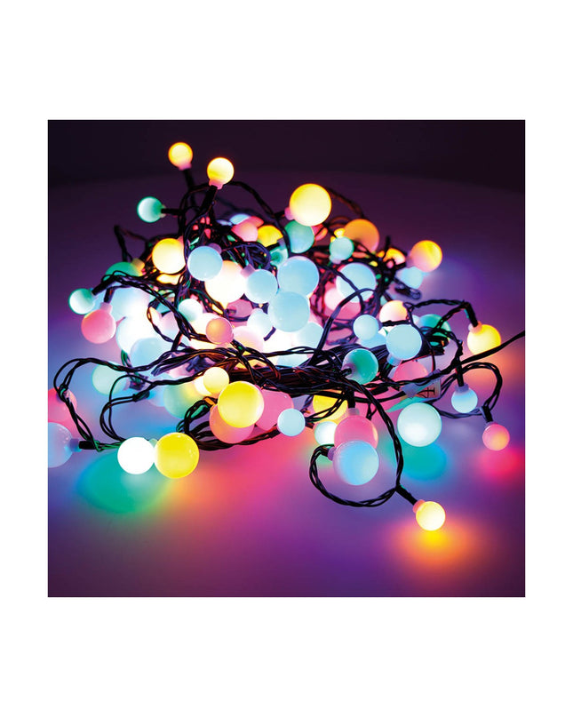 Lumineo Cherry multicolour LED-lichtkrans, 14 m outdoor garden decoration with colorful string lights.