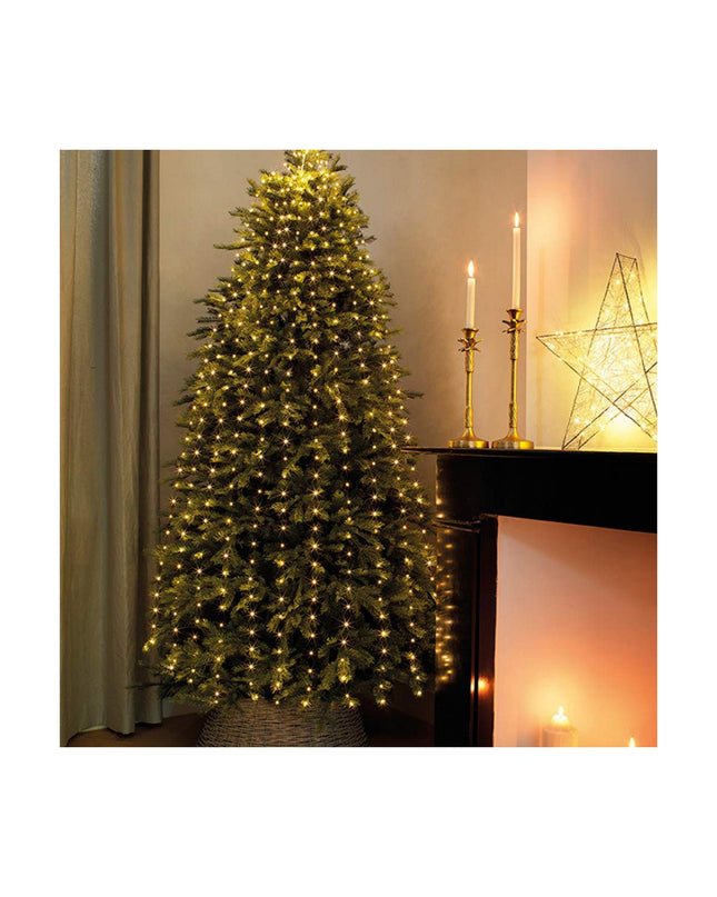 Lumineo 5m warm white LED outdoor garden string light with silver-colored decor for outdoor decoration.