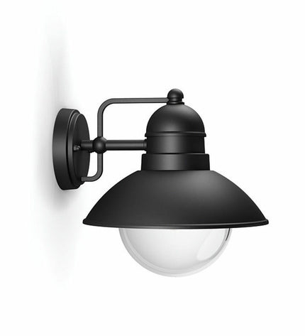 Philips outdoor garden decorative lamp in black with 60W E27 bulb, suitable for exterior lighting and garden decor.