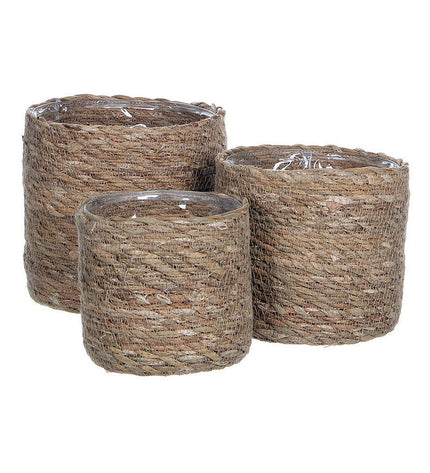 Mica Decorations brown woven manden set with three nesting storage baskets for home organization and decoration.