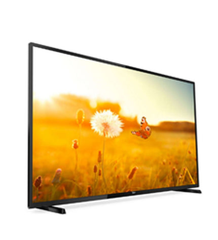 Philips 43-inch Full HD LED TV showing screen with black bezel and stand, part of electronics and home theater setup.