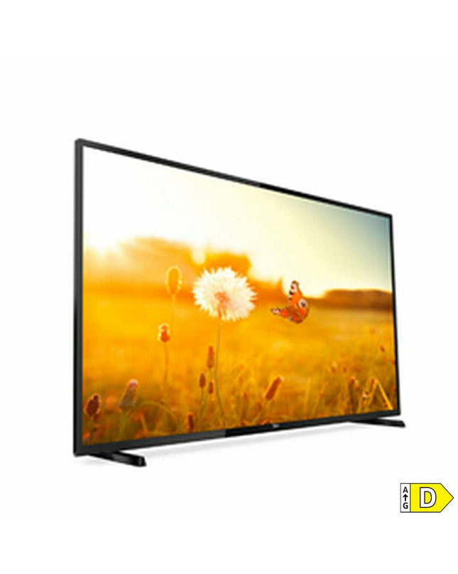 Philips 43-inch Full HD LED TV with slim black frame, screen displaying colorful images, ideal for home entertainment.