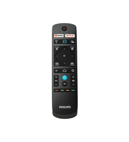 Philips 32-inch Full HD LED Smart TV with slim black bezel, screen displaying colorful image, in a modern living room setting.