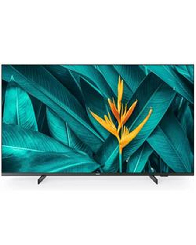 Philips 43-inch 4K Ultra HD Smart TV with slim black bezel and screen displaying vibrant colorful visuals.