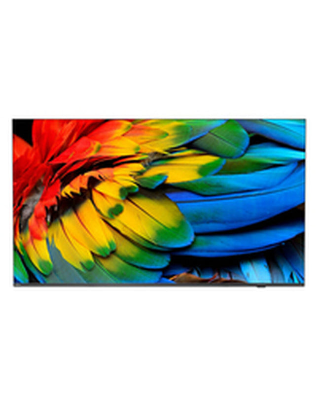 Philips 43-inch 4K Ultra HD LED Smart TV displaying a vibrant screen with on-screen menu and sleek black frame.