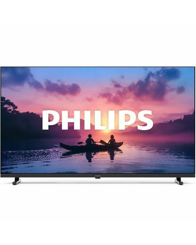 Philips 24-inch HD LED Smart TV with HDR, black electronic device showing a TV screen with colorful content.