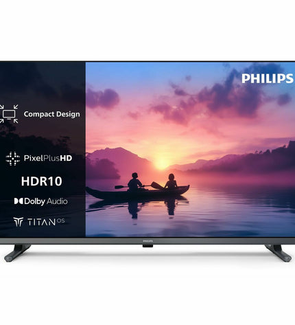 Philips 32-inch Full HD LED Smart TV with HDR and LCD display, showcasing a sleek black screen and modern design.