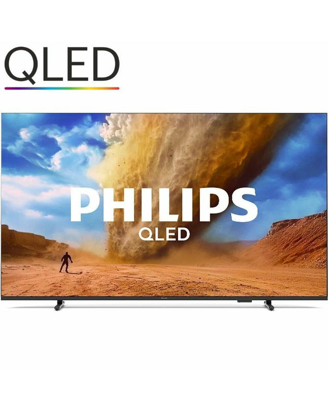 Philips 50-inch 4K Ultra HD LED Smart TV showing a vibrant movie scene with slim bezels and a sleek black frame.