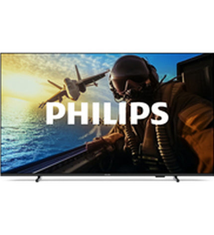 Philips 75-inch 4K Ultra HD LED Smart TV with HDR, displaying a vibrant home entertainment scene.