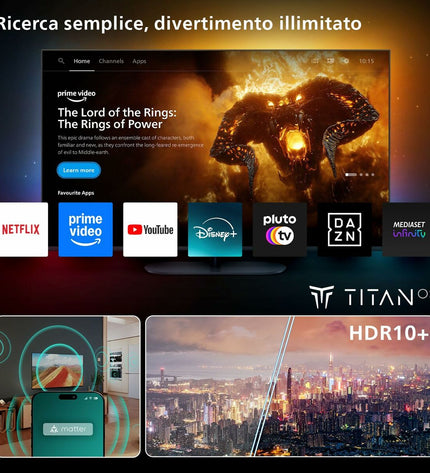 Philips 65-inch 4K Ultra HD LED Smart TV displaying vibrant colorful images in a modern living room setting.