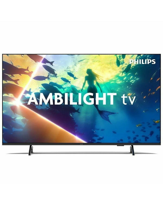 Philips 65-inch 4K Ultra HD LED Smart TV with HDR, electronic home entertainment device, sleek black screen showing vibrant images.