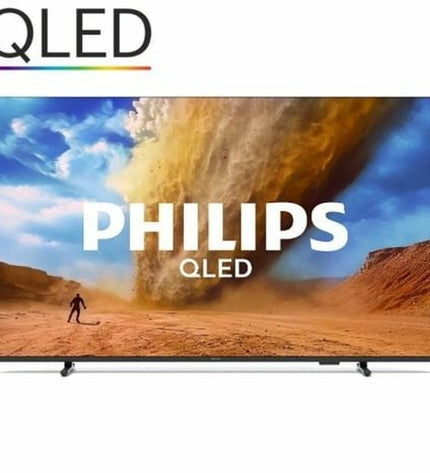 Philips 75-inch 4K Ultra HD LED Smart TV displaying vibrant images on a sleek screen in a modern living room setting.