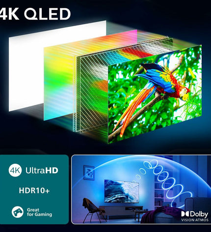 Philips 65-inch 4K Ultra HD LED Smart TV displaying vibrant colors and slim design, ideal for home entertainment.