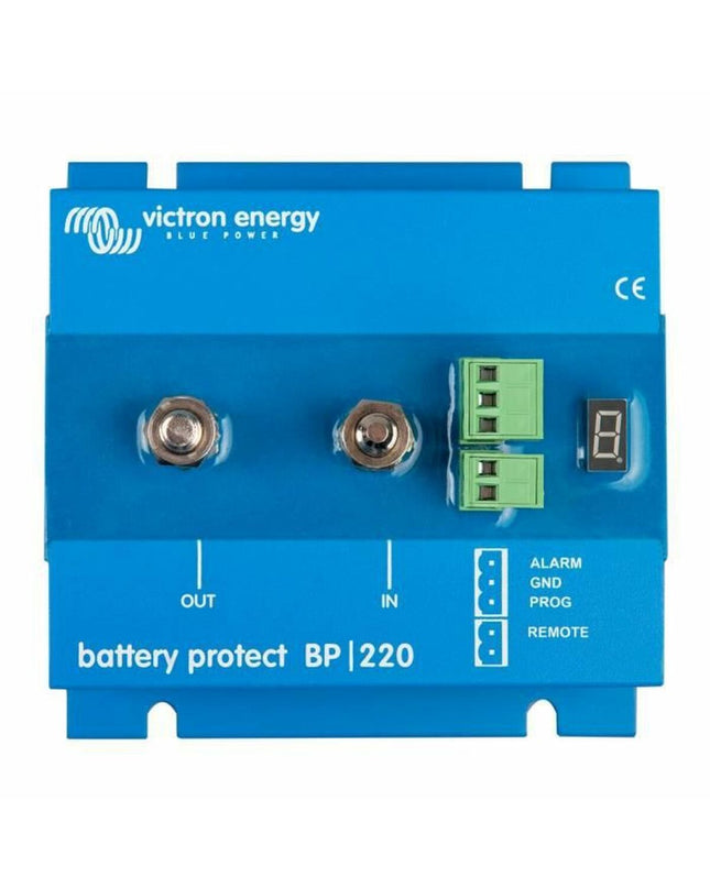Victron Energy 12/24V 220A battery protector for sport, outdoor, and watersport applications, showing the protective device and connections.