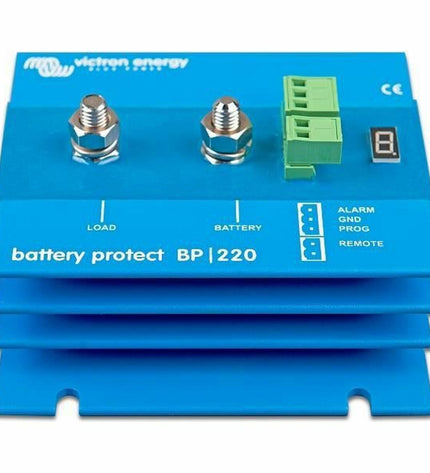 Victron Energy 12/24V 220A battery protector for sport and watersport applications, shown with cables and rugged outdoor design.